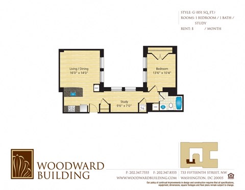 Floor Plan G Woodward at The Woodward Building Apartments, Washington, DC 20005